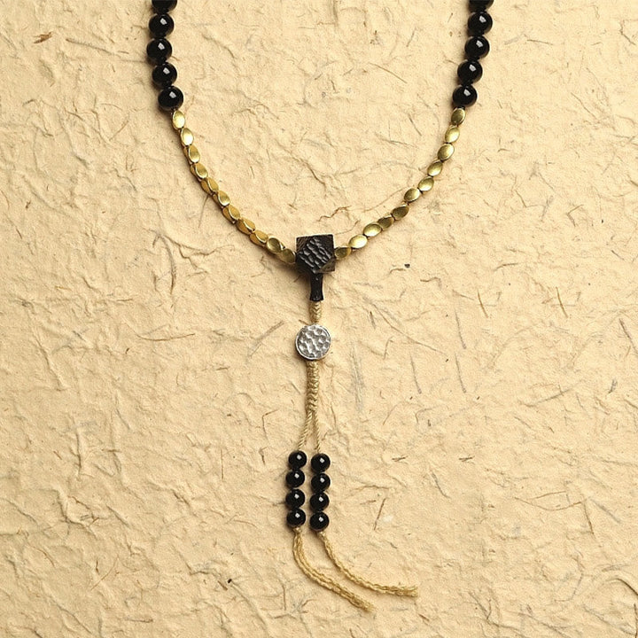 Mala Schwarzer Onyx Schutz Halskette mit Quasten elegantes Design