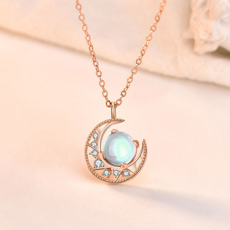 Mondstein Anhänger Kette Mond Roségold Sterlingsilber