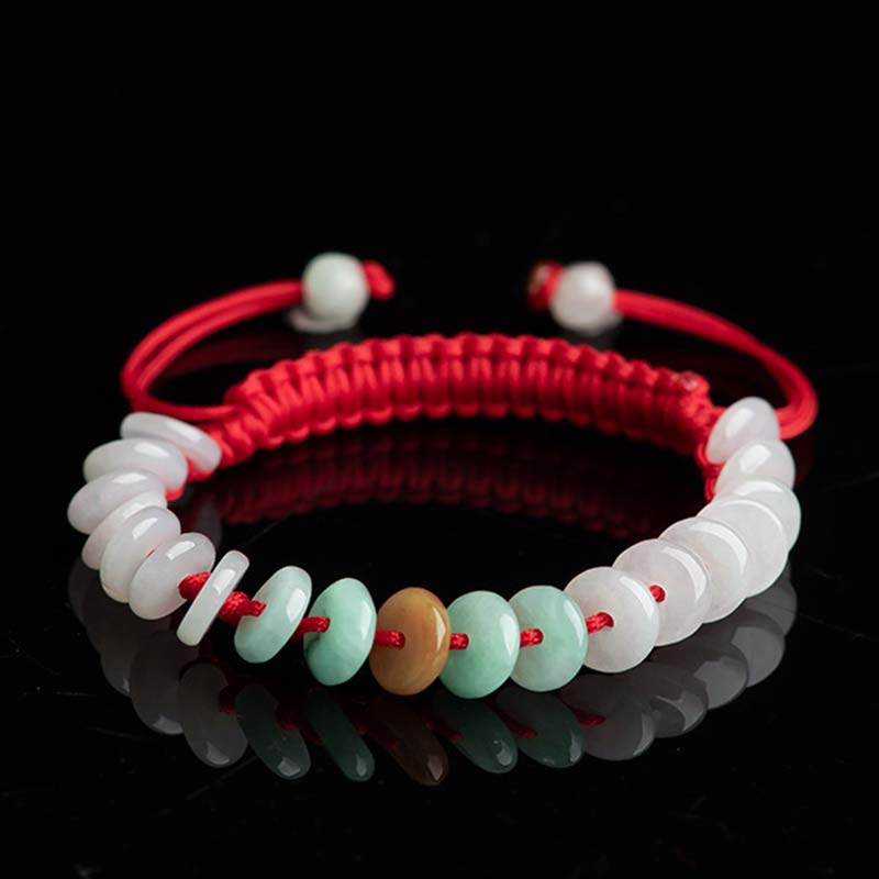 Armband Jade – Glück & Energie mit weißen und grünen Steinen rot
