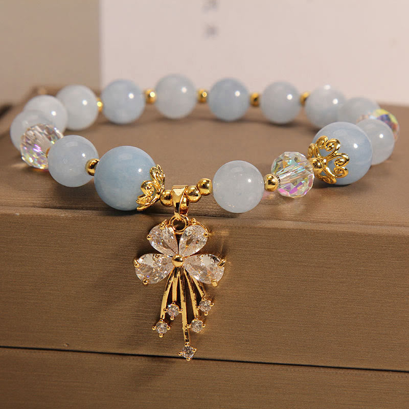 Armband Aquamarin Kristall Schmetterling Anhänger gold elegant Heilung.