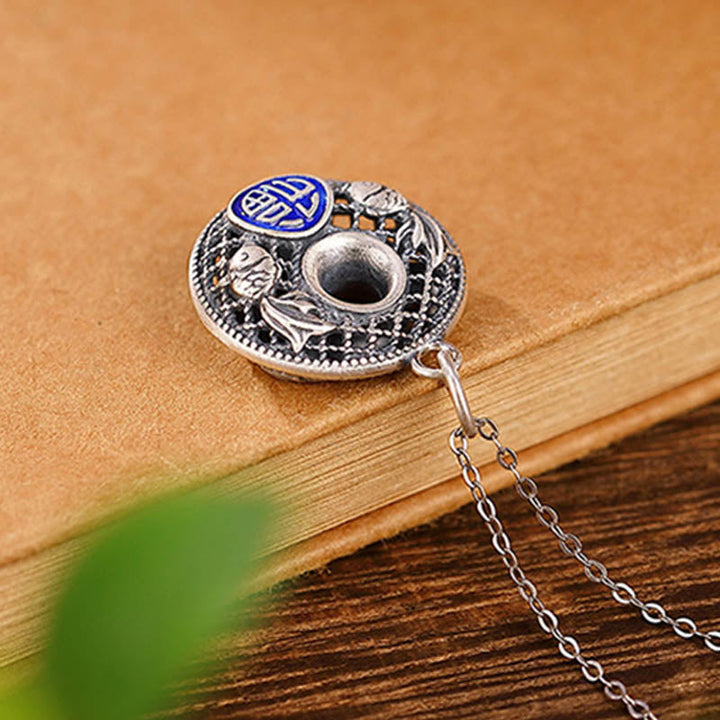 Anhänger Fu Character Blau Kette Silber Symbol