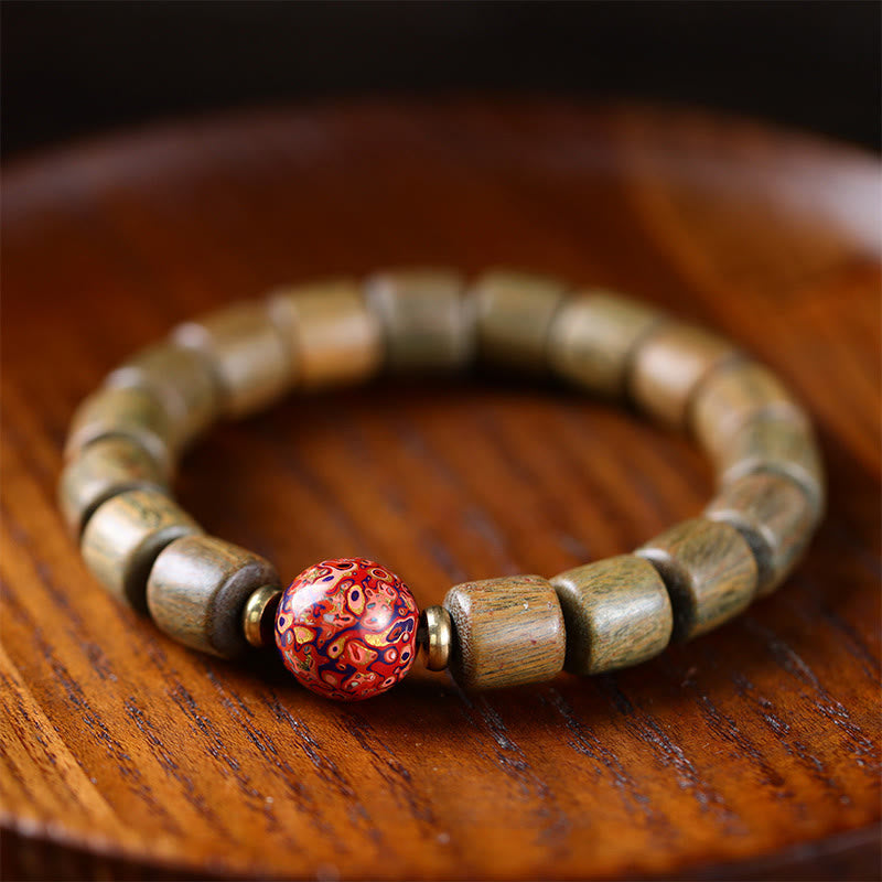 Armband Sandelholz – Frieden Balance mit roter Perle Holzperlen