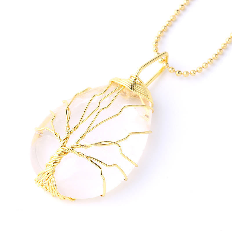 Kette Quarz Lebensbaum Anhänger gold Naturstein Heilung Harmonie