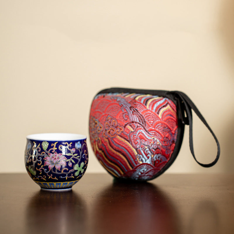 Teetasse Design Lotus Kung Fu Keramik Marineblaue Lotus-Tasse 80ml (mit Beutel)
