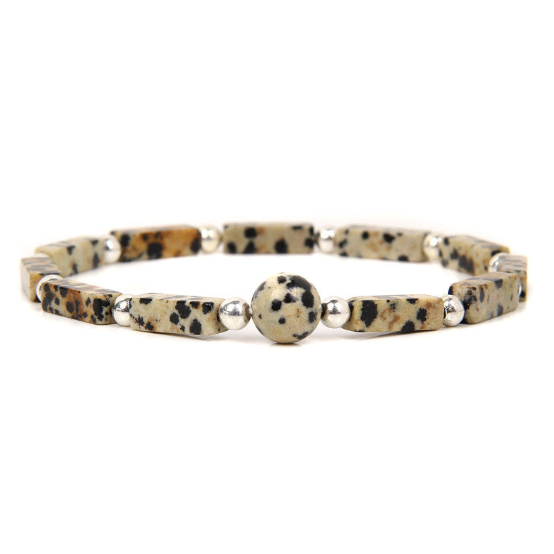 Dalmatiner Jaspis Armband mit silbernen Perlen Flachansicht Naturstein
