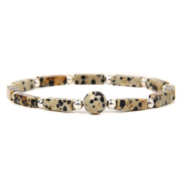 Dalmatiner Jaspis Armband mit silbernen Perlen Flachansicht Naturstein