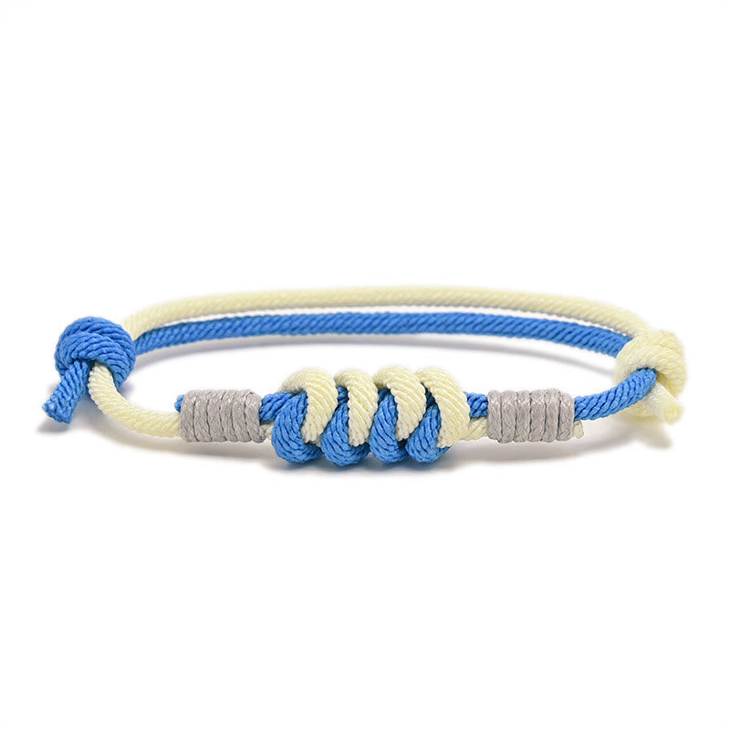 Armband Geflochten Knoten – Stärke blau creme grau Seil elastisch verstellbar