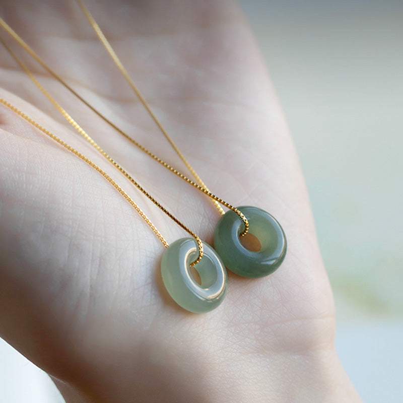 Jade Frieden Halskette grüner Naturstein Glück Wohlstand Heilstein gold