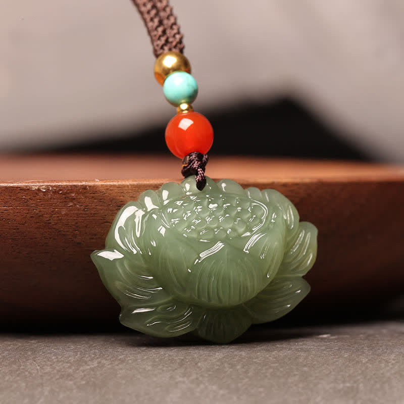 Kette, Hetian-Jade, Lotus-Blume, Erfolg, Harmonie, Grün