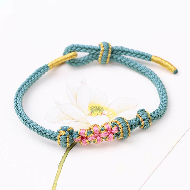 Armband Pfirsichblüte – Glück grünes Seil rosa Blüten elegant
