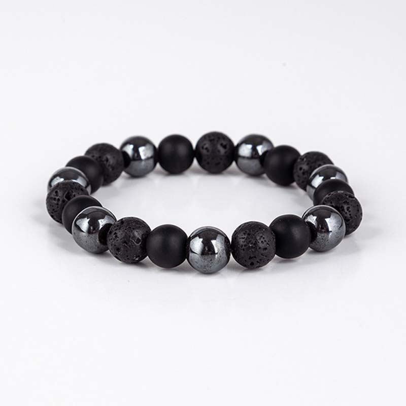 Schwarzes Armband Lavastein Hämatit Perlen glänzend matt Mix