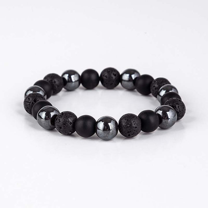 Schwarzes Armband Lavastein Hämatit Perlen glänzend matt Mix