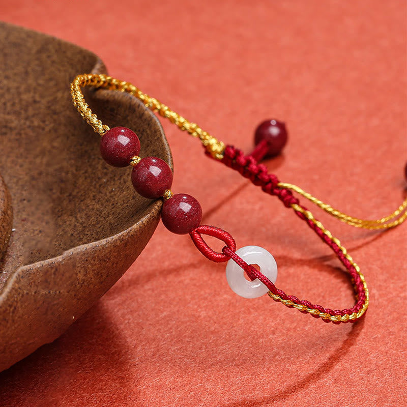 Armband Zinnober Jade Frieden Segen rote Perlen goldene Schnur elegant