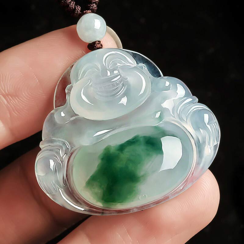 Anhänger Cyan Jade Buddha Glück Halskette transluzent