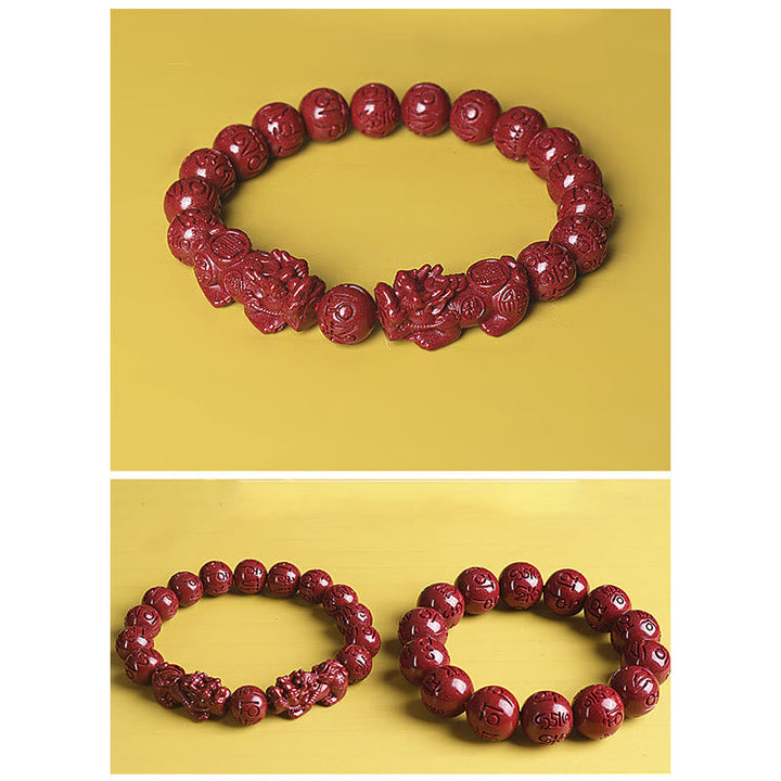 Rotes Zinnober Armband mit Om Mani Padme Hum Gravur elastisch