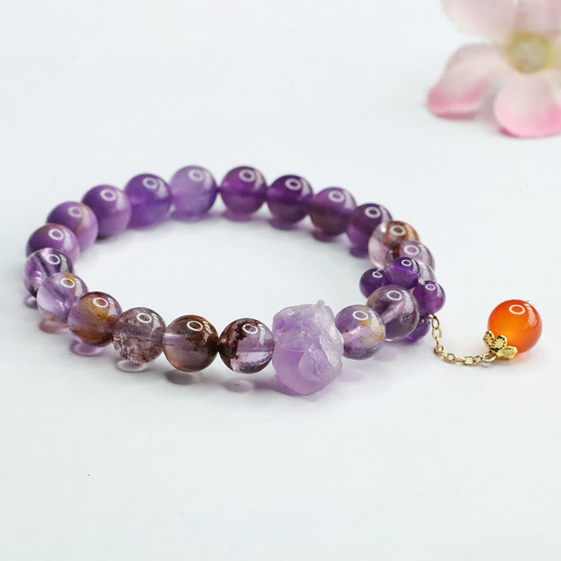 Armband Amethyst Lila Phantom Edelstein elastisch Perlen elegant.