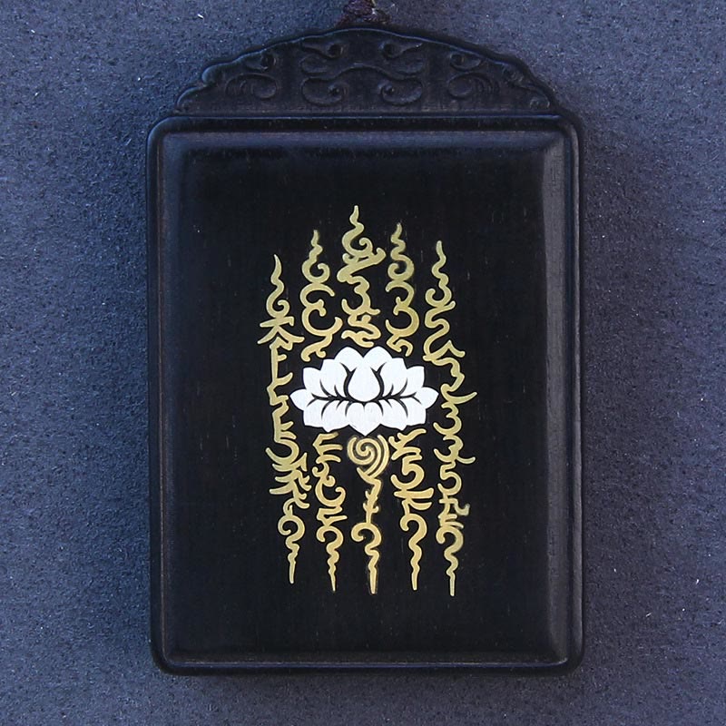 Lotus Anhänger, Ebenholz, schwarze Kette, Meditation