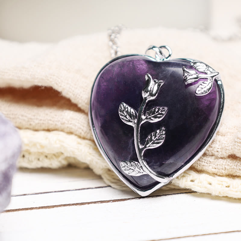 Lila Aventurin Herzanhänger Kette Blume Silber Natur Schmuck
