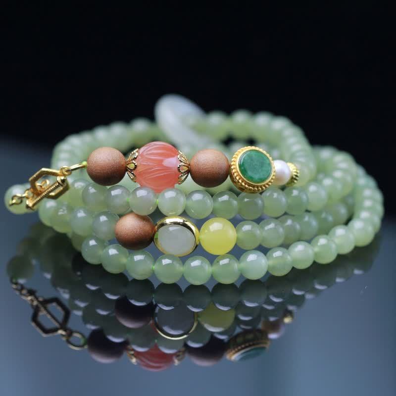 Armband Roter Achat Jade Lotus Glück Fülle grüne Perlen elegant