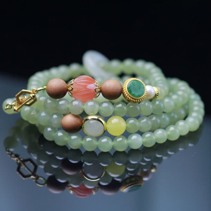 Armband Roter Achat Jade Lotus Glück Fülle grüne Perlen elegant
