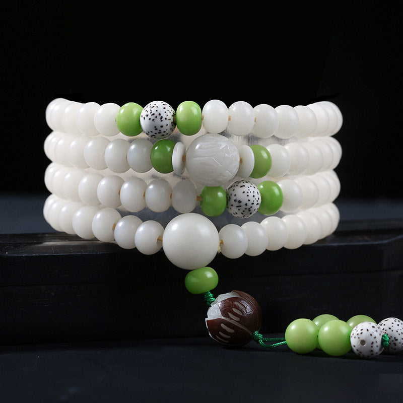 Bodhi Lotus Armband weiß grün Perlen Segen elastisch