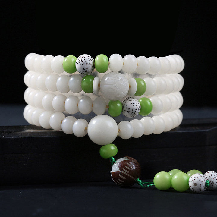Bodhi Lotus Armband weiß grün Perlen Segen elastisch