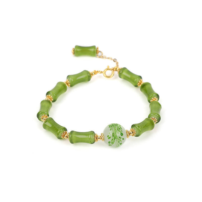 Grünes Bambus Achat Armband Kristall Wohlstand elegant goldfarben
