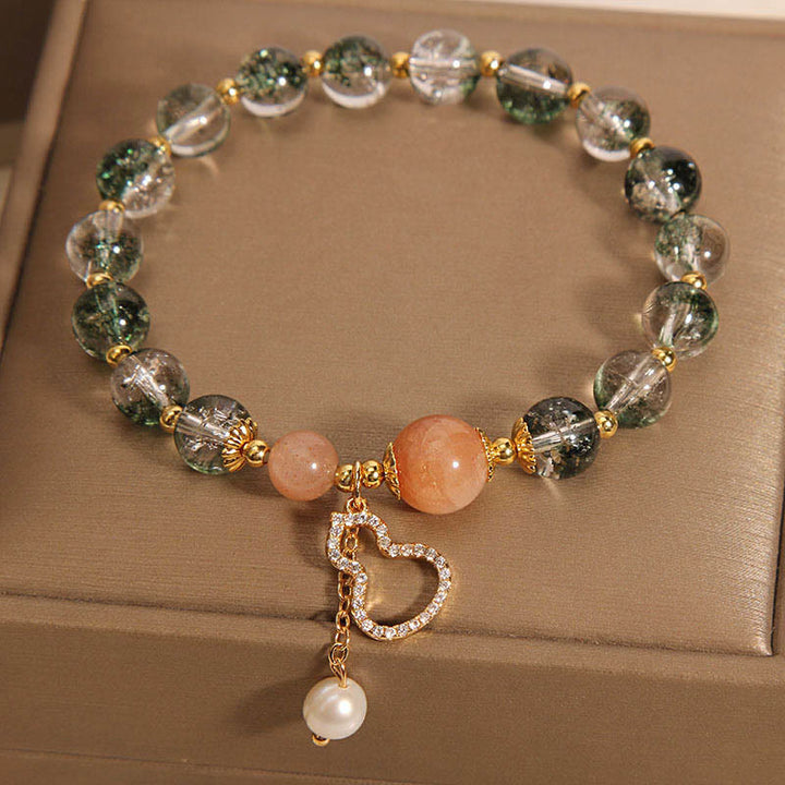 Armband Grün Phantom Quarz mit Rosenquarz und Herzanhänger elegant.