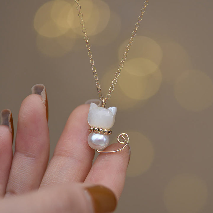 Kette Hetian-Jade Glückskatze Glück Perle Gold