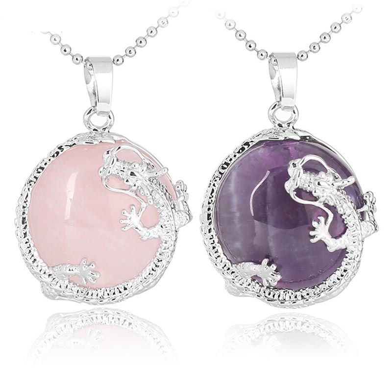 Kette Rosenquarz Drachen Anhänger Silber Heilstein Schmuck elegant