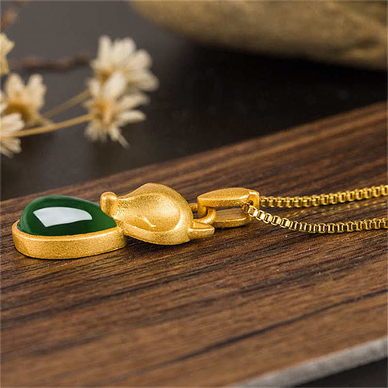 Kette grüner Chalcedon Fuchs Edelstein Mut Gold