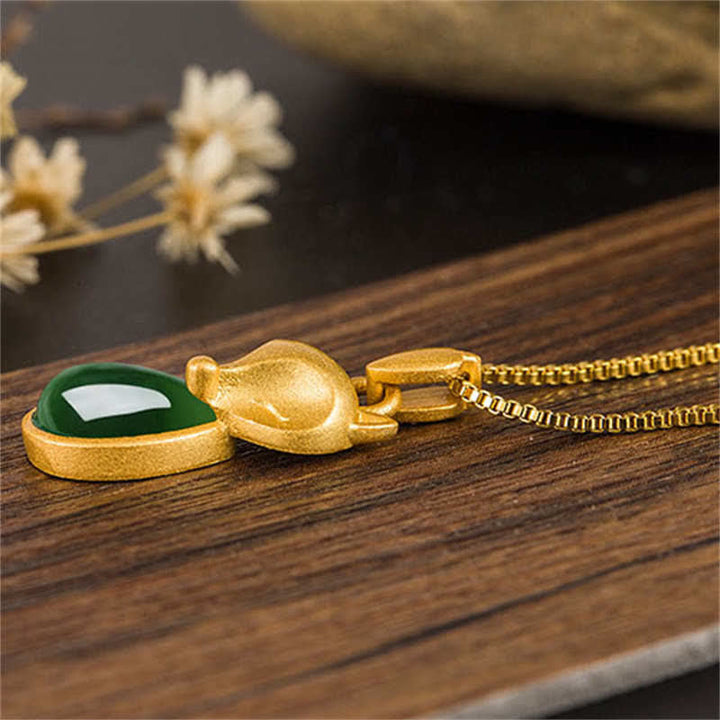 Kette grüner Chalcedon Fuchs Edelstein Mut Gold