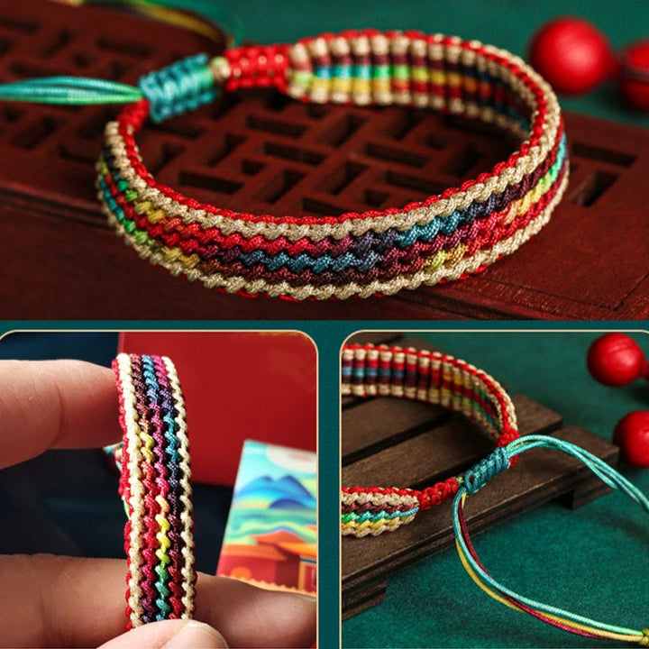 Tibetisches Armband Regenbogen bunt geflochten Schutz mehrfarbig traditionell