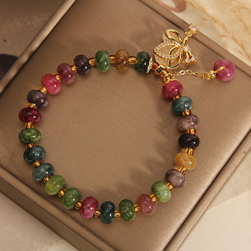 Buntes Edelstein Armband Schmetterling Anhänger Gold elegant Geschenk