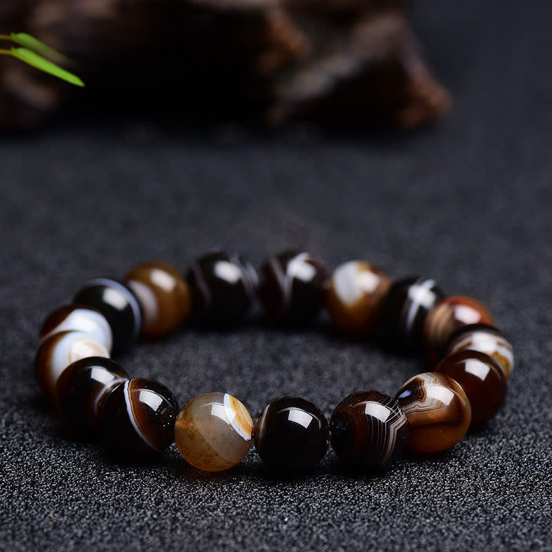 Armband Onyx – Glück Energie braune schwarze Naturstein Perlen elastisch glänzend