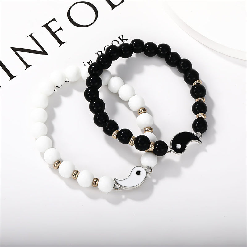 Yin Yang Armband Set Schwarzer Onyx Weiß Perlen Schutz Partnerarmband