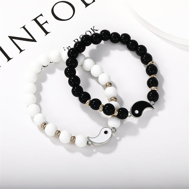 Yin Yang Armband Set Schwarzer Onyx Weiß Perlen Schutz Partnerarmband