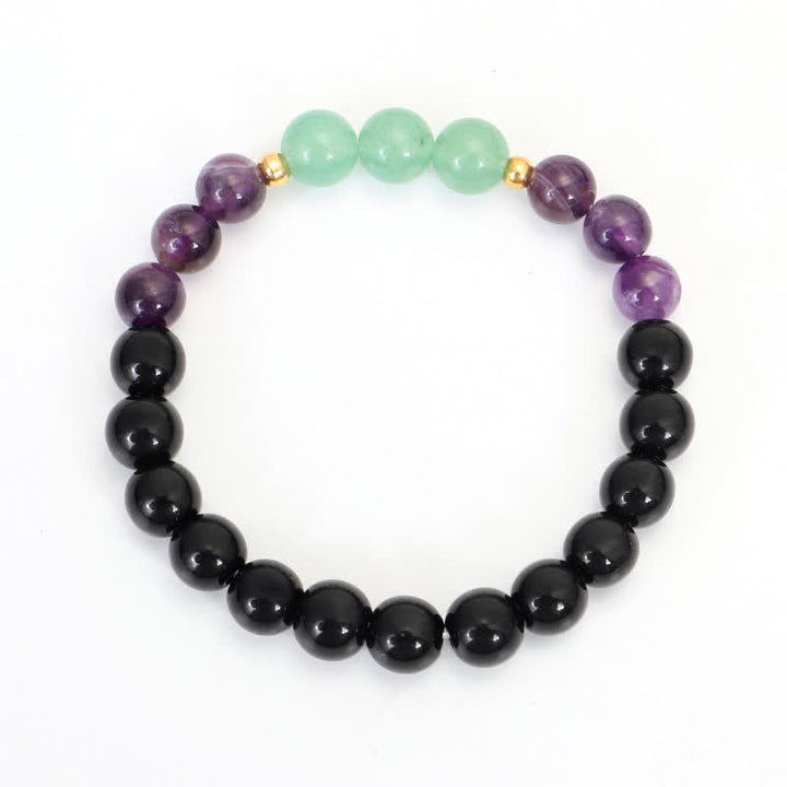 Armband Grüner Aventurin Amethyst schwarzer Obsidian elastisch Naturstein