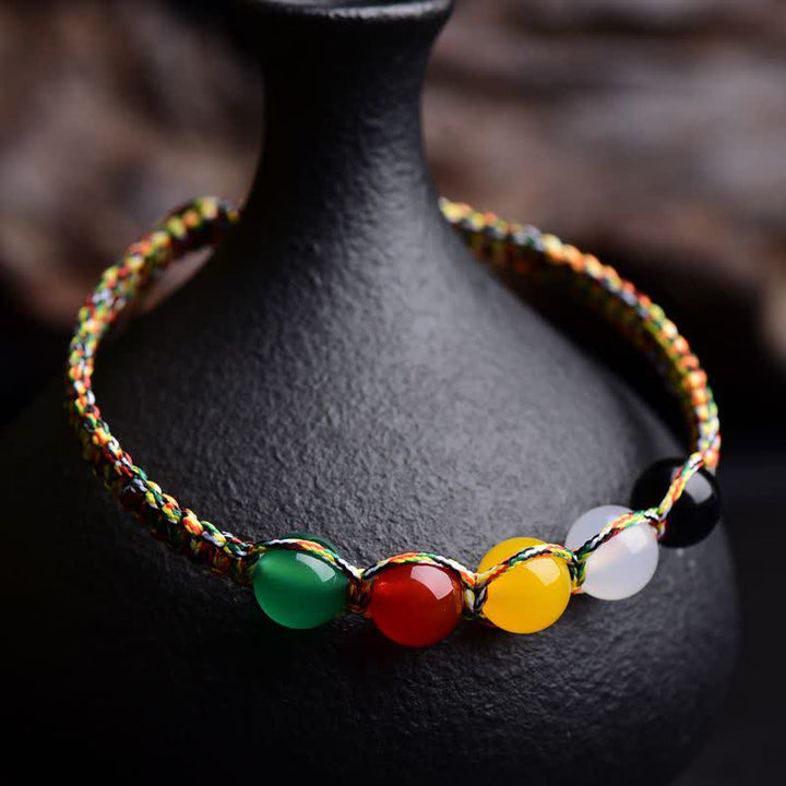 Armband Achat Fünf Elemente mit bunten Steinen Naturstein elastisch
