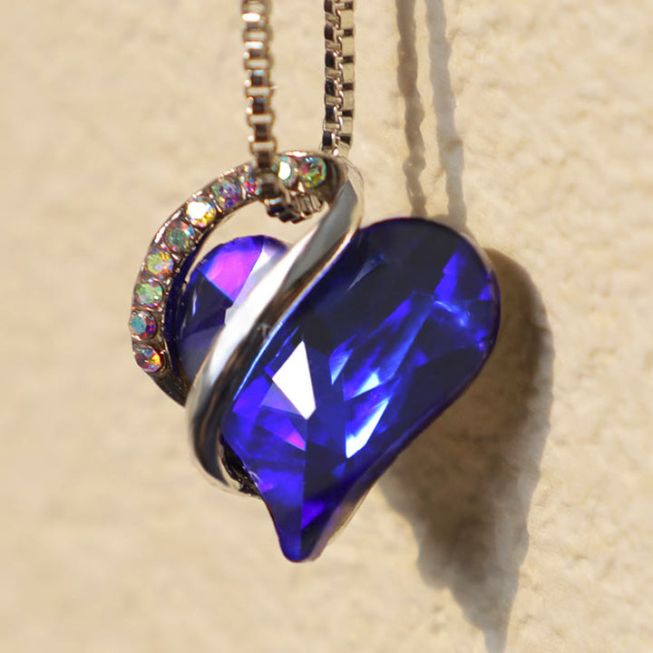 Kette Rubin Herz blauer Kristall Anhänger Silber Metallkette Schmuck