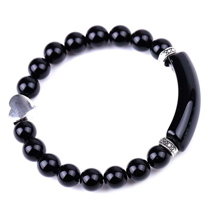 Schwarzes Obsidian Armband Kristall Perlen Unisex Herz Charm elegant