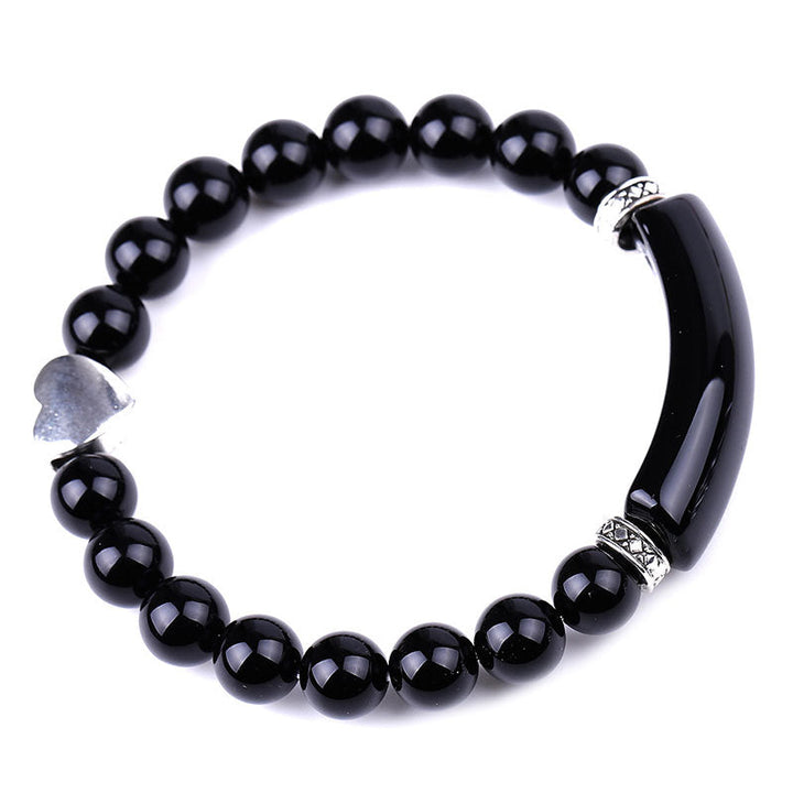 Schwarzes Obsidian Armband Kristall Perlen Unisex Herz Charm elegant