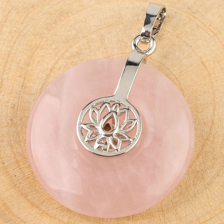 Rosenquarz Lotus Anhänger Kette Heilung silber