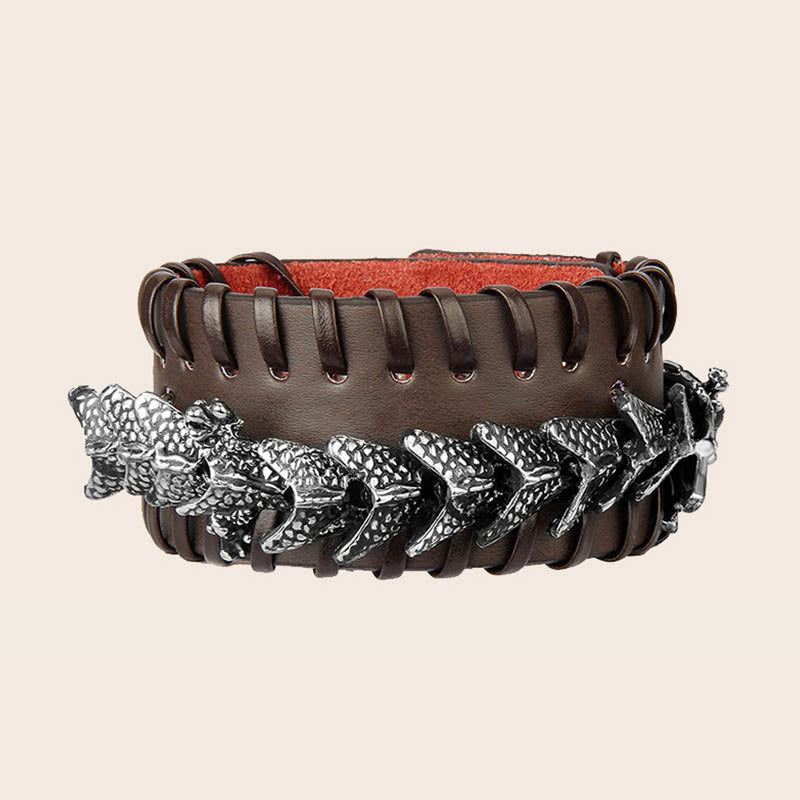 Armband Drachen braun Leder silber Metall Schutz Harmonie elegant