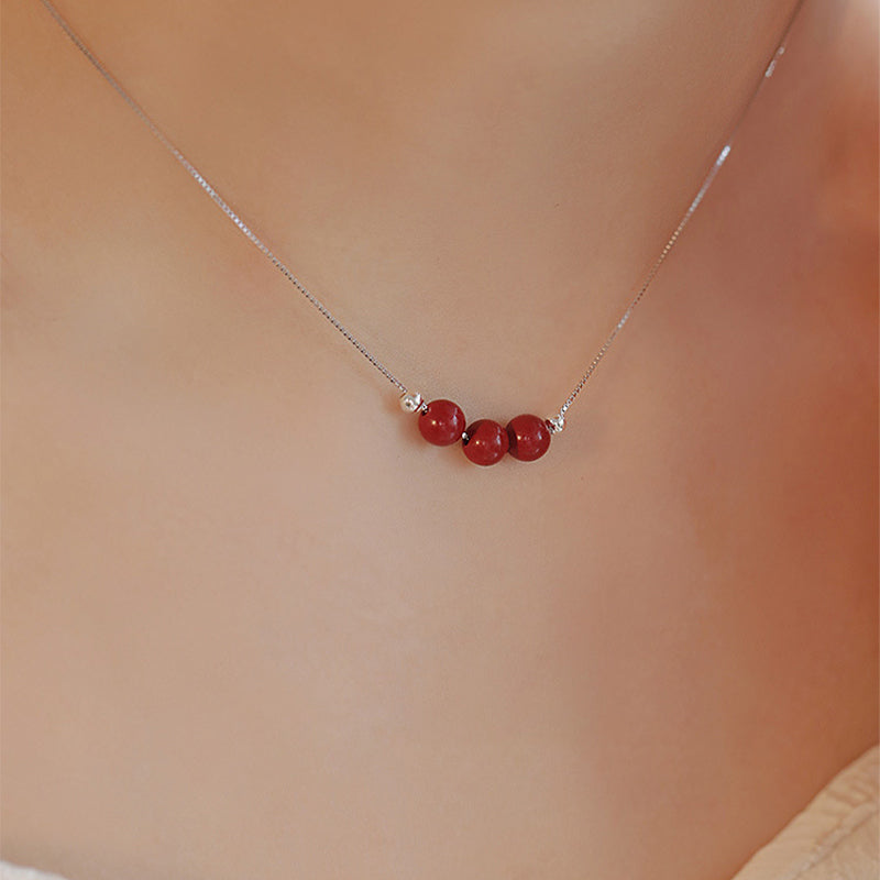 Zinnober Perlen Anhänger Sterlingsilber Kette rot