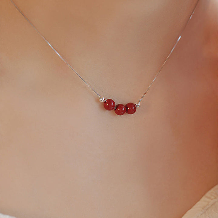 Zinnober Perlen Anhänger Sterlingsilber Kette rot