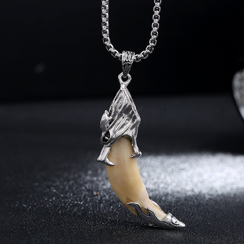 Kette Titanium Wolf Zahn Balance Silber Anhänger