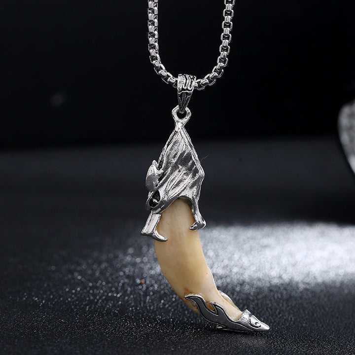 Kette Titanium Wolf Zahn Balance Silber Anhänger
