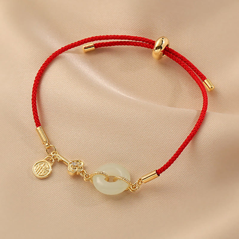 Armband Jade Friedensring Rot Fu Symbol Wohlstand