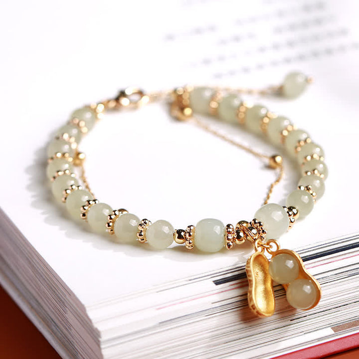 Jade Armband 925 Silber mit goldenen Perlen und Anhänger